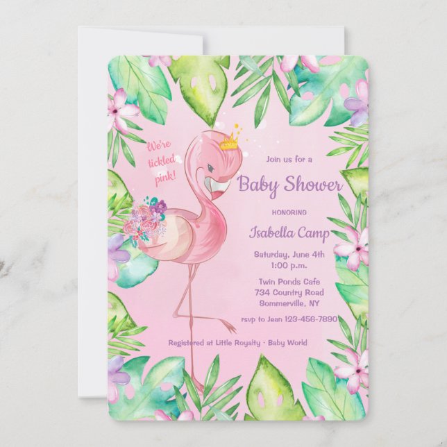 Baby Flamingo Babydusche Einladung (Vorderseite)