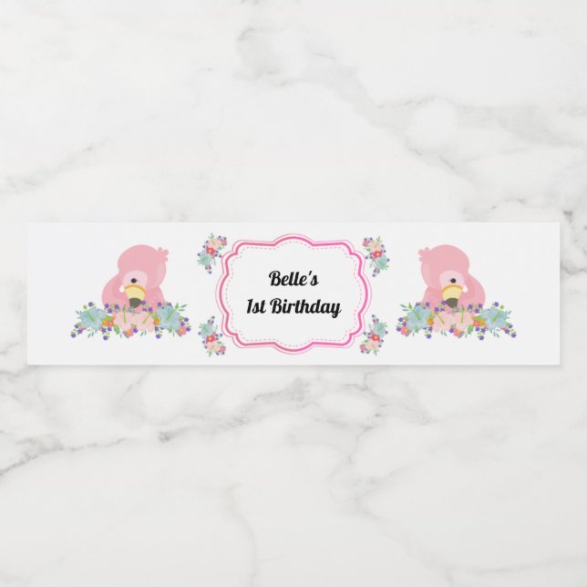 Baby Flamingo Party Water Flasche Label (Einzelnes Label)
