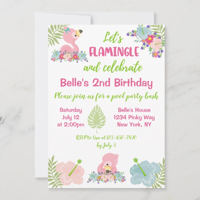 Baby Flamingo Summer Birthday Party Einladung (Vorderseite)