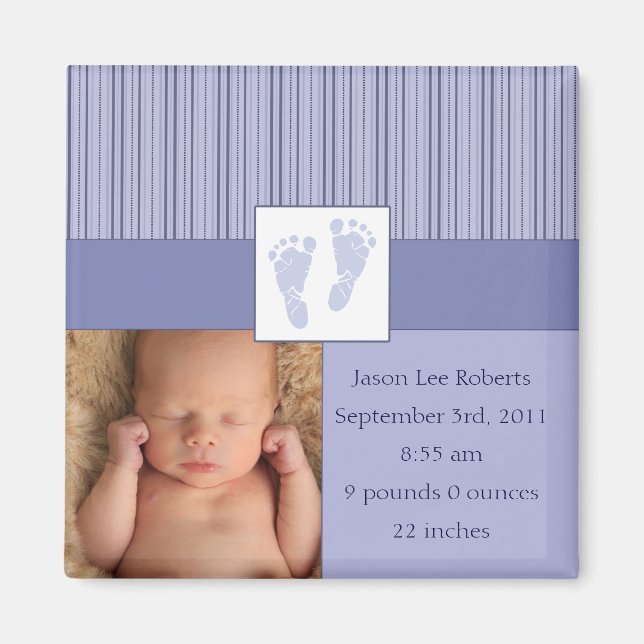Baby Footprints Birth - Blue Magnet (Vorne)