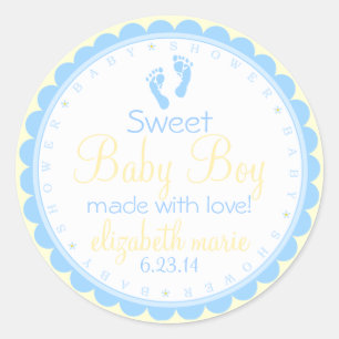 Baby Footprints Blue and Yellow-Baby Shower Runder Aufkleber