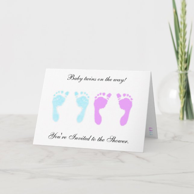 Baby Footprints Boy/Girl Twins Einladung (Vorderseite)