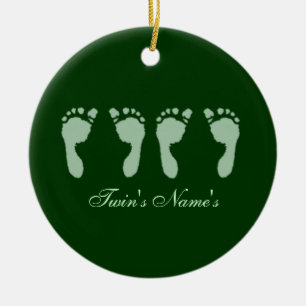 Baby Footprints (Green Twins) (Doorhanger) Keramik Ornament