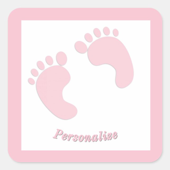 Baby Footprints Säugling Girl Pink Tiny Feet Kinde Quadratischer Aufkleber (Vorderseite)