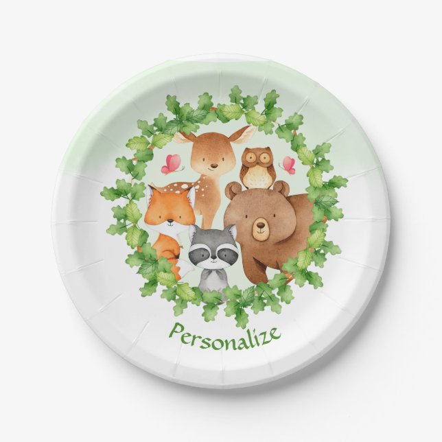 Baby Forest Animes Bear Raccoon Eichhörnchen Gebur Pappteller (Vorderseite)