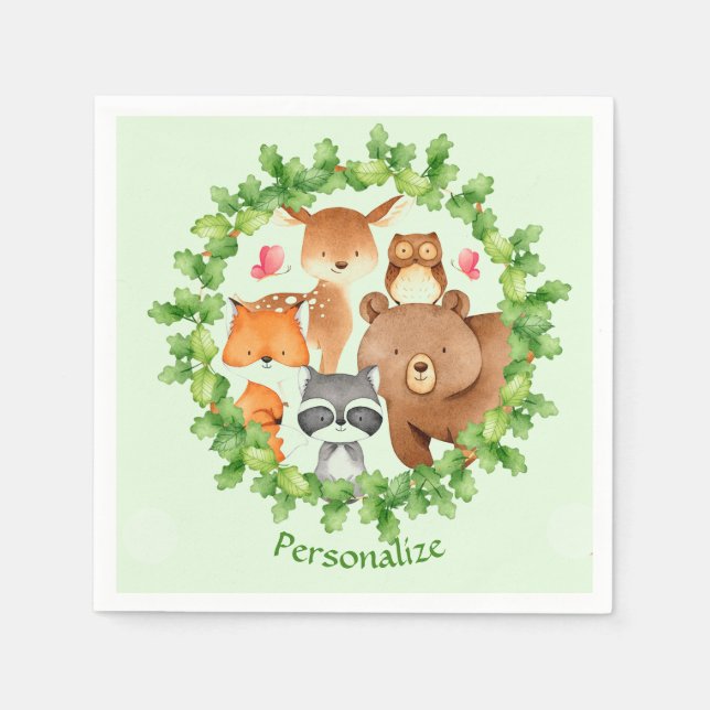 Baby Forest Animes Bear Raccoon Eichhörnchen Gebur Serviette (Vorderseite)