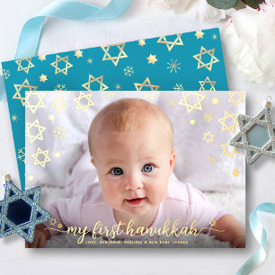 Baby Foto 1st Hanukkah Star von David Real Gold Folien Feiertagskarte