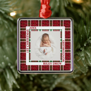 Baby-Foto auf Weihnachtsplaid Ornament Aus Metall