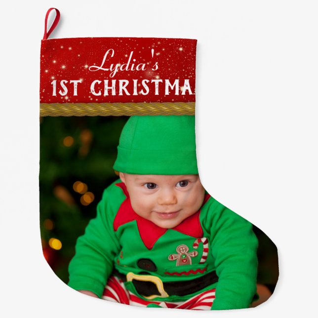Baby Foto Baby's First Christmas Großer Weihnachtsstrumpf (Vorderseite)