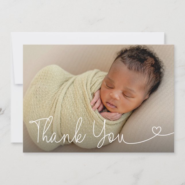 Baby Foto Birth Ankündigung Moderne Herzschrift (Vorderseite)