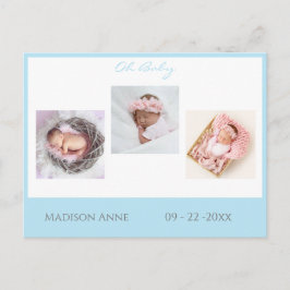 Baby Foto Blue Boy Script Stats Niedlich Birth Ankündigungspostkarte