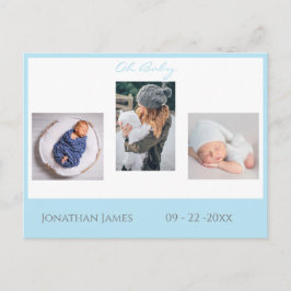 Baby Foto Blue Boy Script Stats Niedlich Birth Ankündigungspostkarte