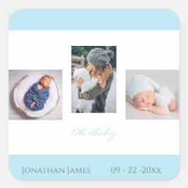 Baby Foto Blue Boy Skript Geburtsname Ankündigung Quadratischer Aufkleber