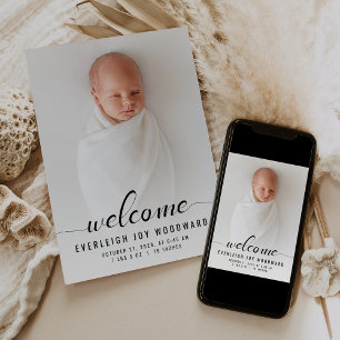 Baby Foto Calligraphy Black and White Birth Ankündigung