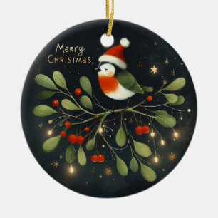 Baby Foto Christmas Mistletoe Robin Wreath Keramik Ornament