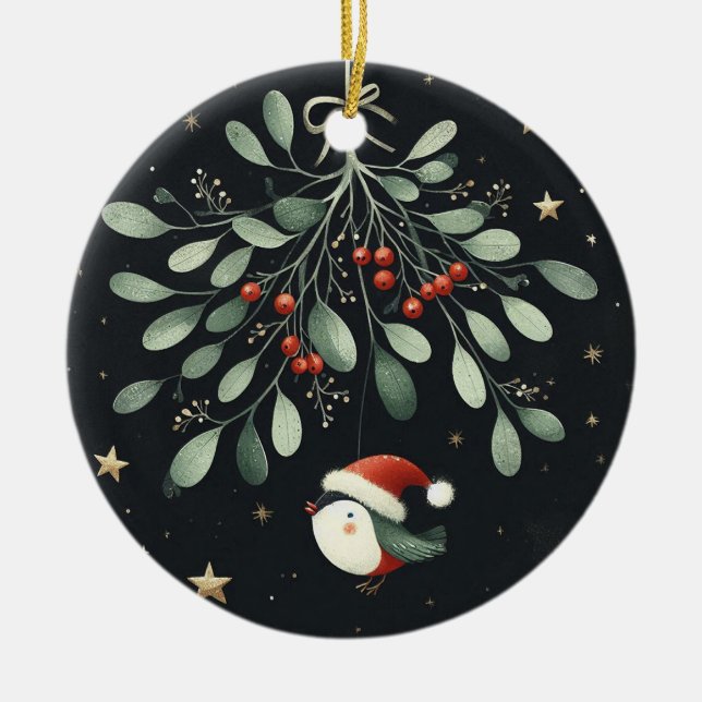 Baby Foto Christmas Mistletoe Robin Wreath Keramik Ornament (Vorne)