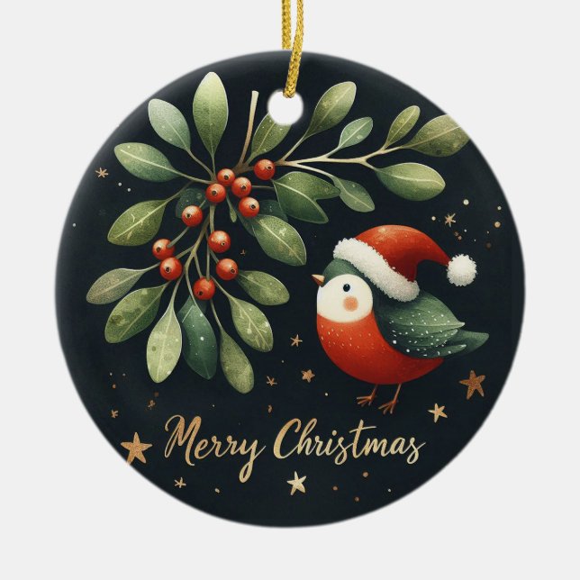 Baby Foto Christmas Mistletoe Robin Wreath Keramik Ornament (Vorne)