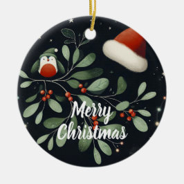 Baby Foto Christmas Mistletoe Robin Wreath Keramik Ornament