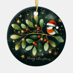 Baby Foto Christmas Mistletoe Robin Wreath Keramik Ornament