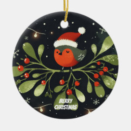 Baby Foto Christmas Mistletoe Robin Wreath Keramik Ornament