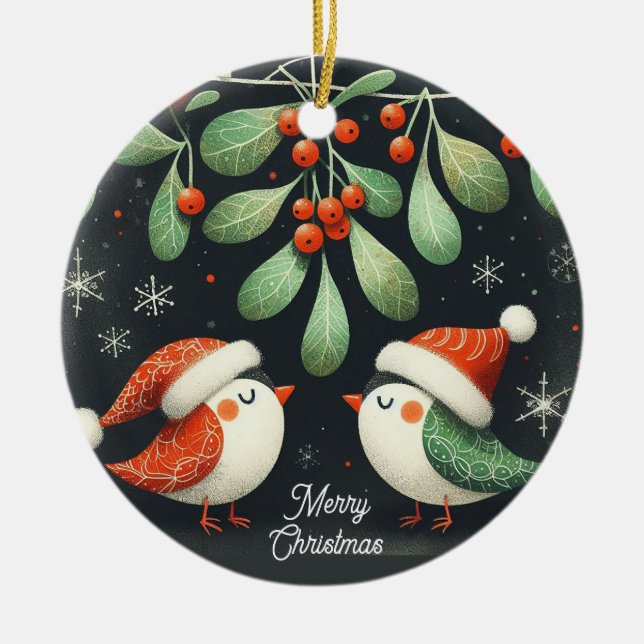 Baby Foto Christmas Mistletoe Robin Wreath Keramik Ornament (Vorne)