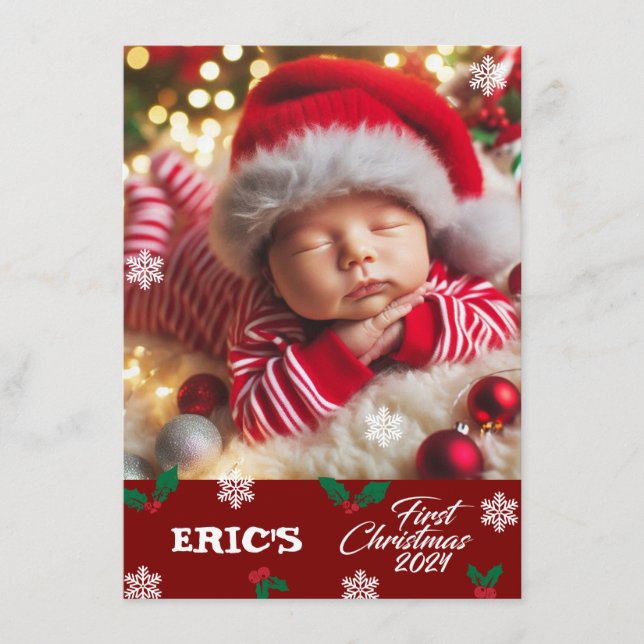 Baby Foto Christmas Mistletoe Snowflakes Menükarte (Vorderseite)