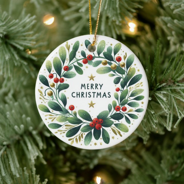 Baby Foto Christmas Mistletoe Wreath Keramik Ornament (Baum)