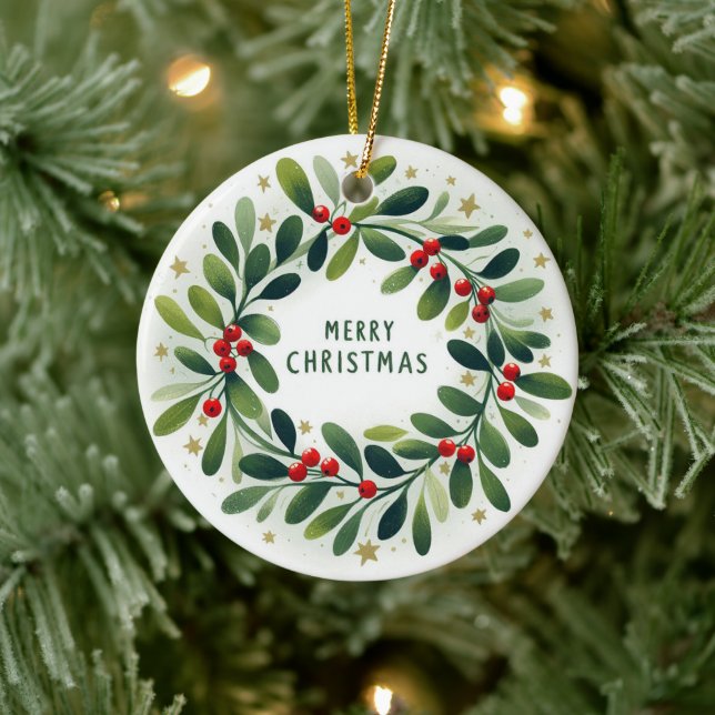 Baby Foto Christmas Mistletoe Wreath Keramik Ornament (Baum)
