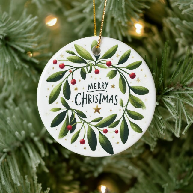 Baby Foto Christmas Mistletoe Wreath Keramik Ornament (Baum)