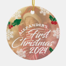 Baby Foto Christmas Mistletoe Wreath Keramik Ornament