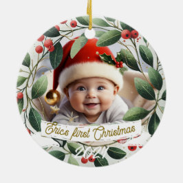 Baby Foto Christmas Mistletoe Wreath Keramik Ornament
