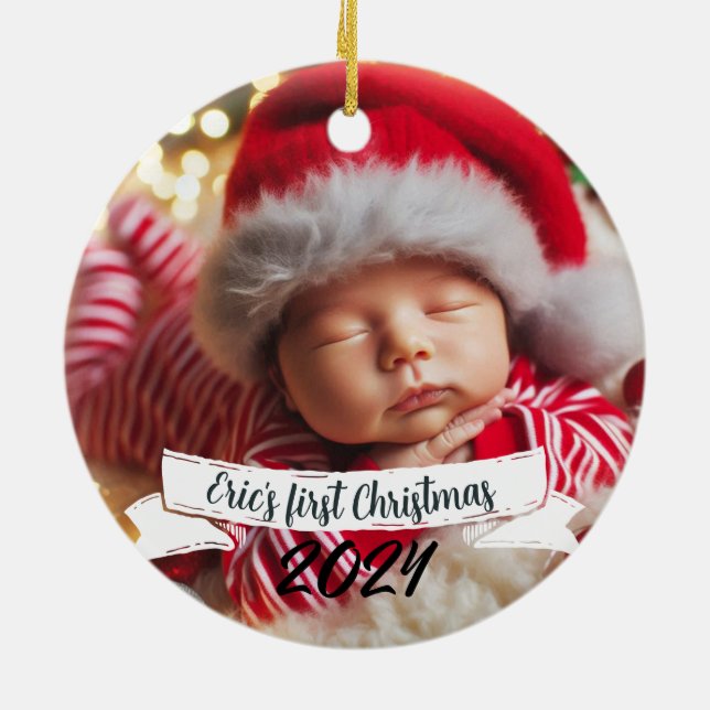 Baby Foto Christmas Niedlich Robins Keramik Ornament (Hinten)