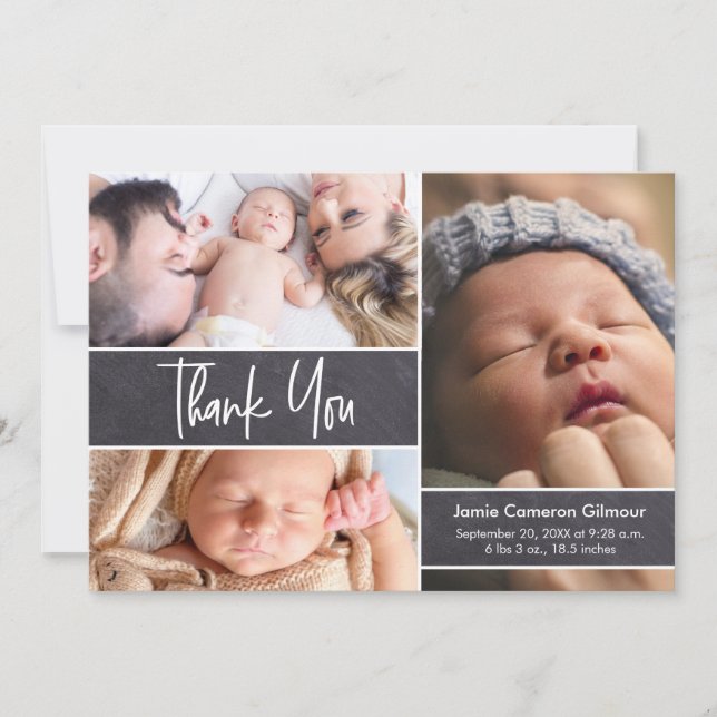 Baby Foto Collage Chalkboard Skriptart Dankeskarte (Vorderseite)