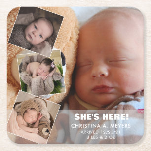 Baby Foto Collage Geburtsankündigung Rechteckiger Pappuntersetzer