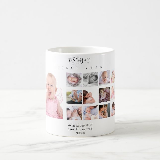 Baby Foto Collage Geburtsstat 12 Monate nach Maß Kaffeetasse (Mittel)