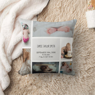 Baby Foto Collage Keepsake Name Birth Date Kissen