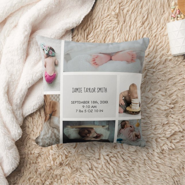 Baby Foto Collage Keepsake Name Birth Date Kissen (Decke)