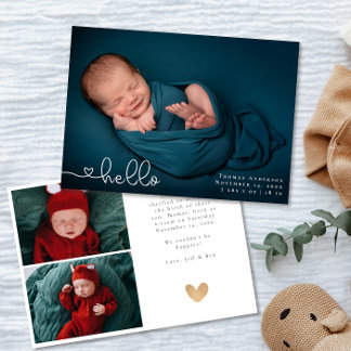 Baby Foto Collage Moderne Herzkalligraphie Geburt Ankündigung