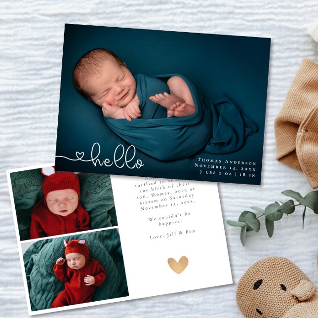 Baby Foto Collage Moderne Herzkalligraphie Geburt Ankündigung (Von Creator hochgeladen)