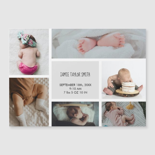 Baby Foto Collage Name Geburtsdatum Ankündigung (Vorderseite)
