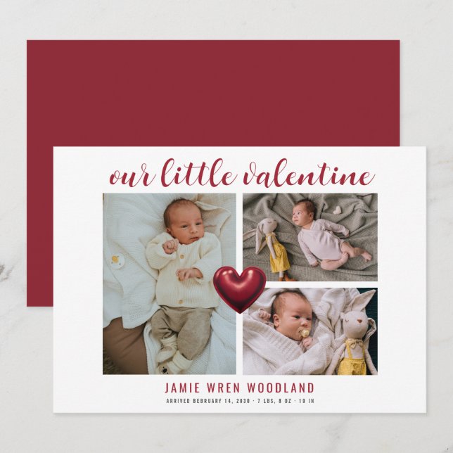 Baby Foto Collage Valentine's Geburtsankündigung (Vorne/Hinten)