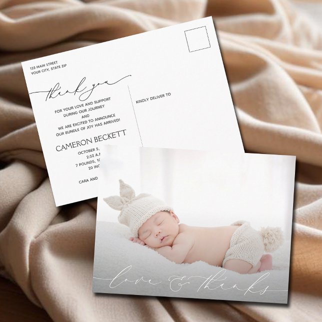 Baby Foto Danke, Birth Ankündigungspostkarte (Baby Photo Thank You Birth Announcement Postcards)