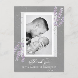 Baby Foto dankt Ihnen die Ankündigung der Lavendel Postkarte