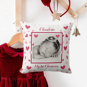 Baby Foto, Erste Weihnachten, Name, Herz Kissen