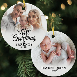 Baby-Foto Erstes Weihnachten als Eltern Keramik Ornament