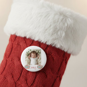 Baby Foto Erstes Weihnachten Rot Personalisieren Button