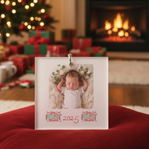 Baby Foto Erstes Weihnachten Rot Personalisieren Schlüsselanhänger