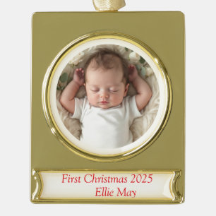 Baby Foto First Christmas Deer Banner-Ornament Gold