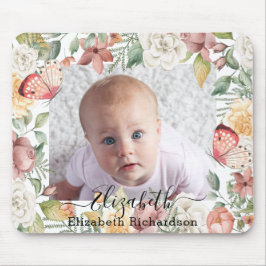 Baby Foto Floral Rose Pink Butterfly Botanisch Mousepad