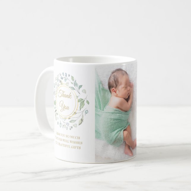 Baby Foto Floral Vielen Dank Geburtserklärung Kaffeetasse (Vorderseite Links)